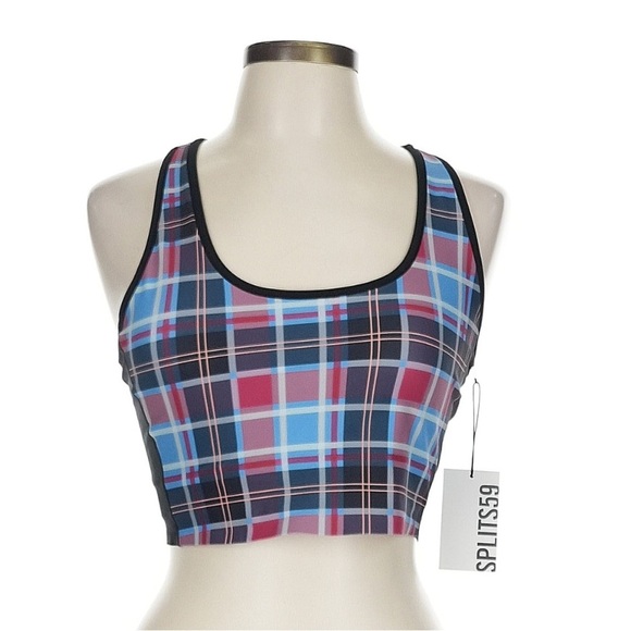 Splits59 Other - Splits59 Plaid Sports Bra - Size Large - NWT pink blue multi